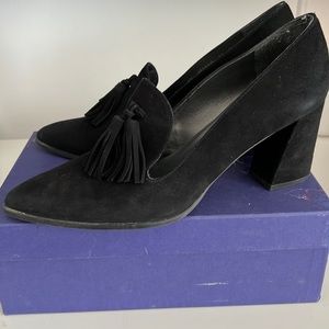 Stuart Weitzman Murphy Tassel Pumps in black suede